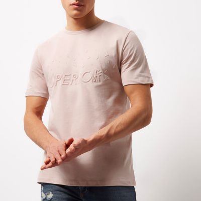 Light pink slim fit embossed T-shirt